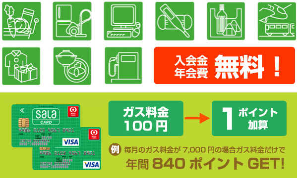入会金・年会費無料　ガス料金100円→1ポイント加算